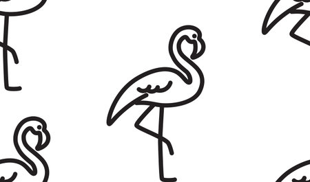 Seamless pattern with flamingo brid, outline illustration in black color. Outline minimal illustration.のイラスト素材