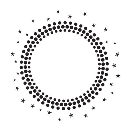 Minimal round frame with circles and stars. Vector decorative element, modern geometric frame with circles and stars silhouettes.のイラスト素材