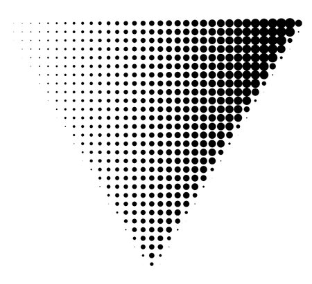 Pop art comic style dotted triangle halftone pattern. Abstract dotted triangle, round halftones geometric dots, pop art texture. Illustration halftone effect in triangle shape.のイラスト素材