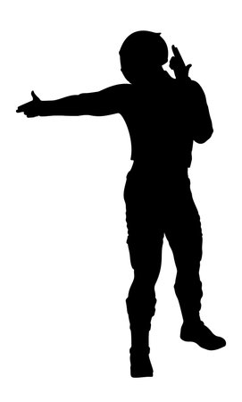 Realistic silhouette of a man in a motorcyclist helmet on the isolated background. Male biker silhouette.のイラスト素材