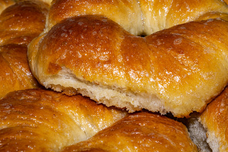 Close-up food photography of baked yeast dough buns in a round shape.の写真素材
