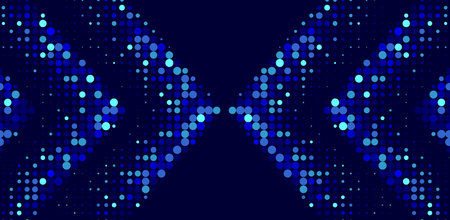 Abstract arrow created from dots, halftone effect illustration. Retro blue halftone style arrow as abstract modern background. Perfect for web design, digital art, colleges, or any other projects.のイラスト素材