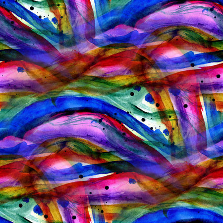 Seamless pattern of watercolor abstract texture in a rainbow of colors. Vibrant and artistic design is perfect for adding a dynamic and colorful touch to backgrounds, prints, and creative projects.の写真素材