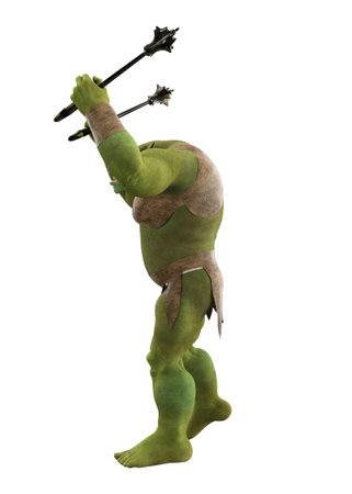 3D illustration of a green ogre, adding magic and mystery to designs. Perfect for fantasy projects, children's illustrations, and storytelling visuals, the ogre brings enchantment and wonder.の写真素材