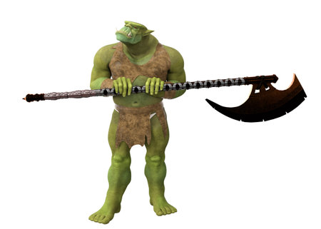 3D illustration of a green ogre, adding magic and mystery to designs. Perfect for fantasy projects, children's illustrations, and storytelling visuals, the ogre brings enchantment and wonder.の写真素材