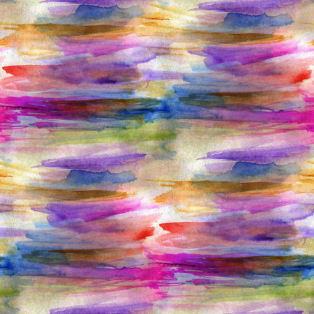 Seamless pattern of watercolor abstract texture in a rainbow of colors. Vibrant and artistic design is perfect for adding a dynamic and colorful touch to backgrounds, prints, and creative projects.の写真素材