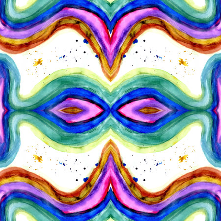 Seamless pattern of watercolor abstract texture in a rainbow of colors. Vibrant and artistic design is perfect for adding a dynamic and colorful touch to backgrounds, prints, and creative projects.の写真素材