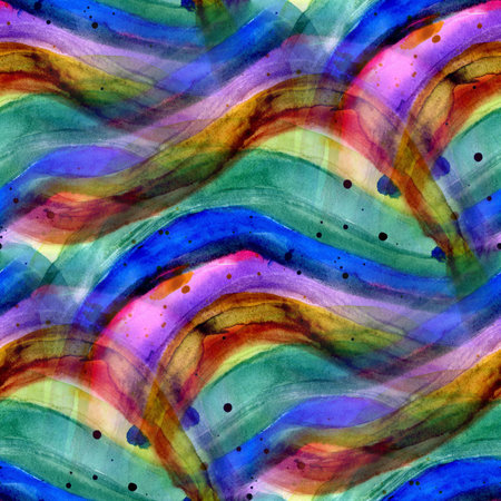 Seamless pattern of watercolor abstract texture in a rainbow of colors. Vibrant and artistic design is perfect for adding a dynamic and colorful touch to backgrounds, prints, and creative projects.の写真素材
