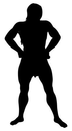 Silhouette of a primitive man, embodying the essence of early human history. Ideal for educational and archaeological visuals, offering insight into the ancient past and the origins of humanity.のイラスト素材