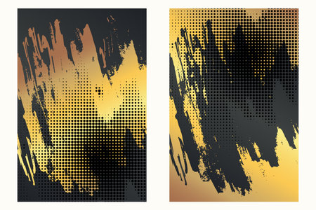 Watercolor or ink strokes in a grunge style banner template. Yellow gold grunge design template with strokes. Perfect for adding an edgy and textured look to banners, posters, and creative designs.のイラスト素材