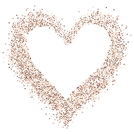 Creative frame of circular brown colored particles, heart shaped coffee powder. Perfect for love-themed and romantic designs, Valentines day greetings. Coffee or chocolate powder border design.のイラスト素材