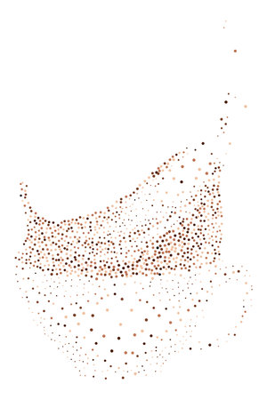 Coffee cup breaking into brown particles, created from circular dots. Perfect for abstract designs, adds creativity and innovation to visual projects, symbolizing transformation and uniqueness.のイラスト素材