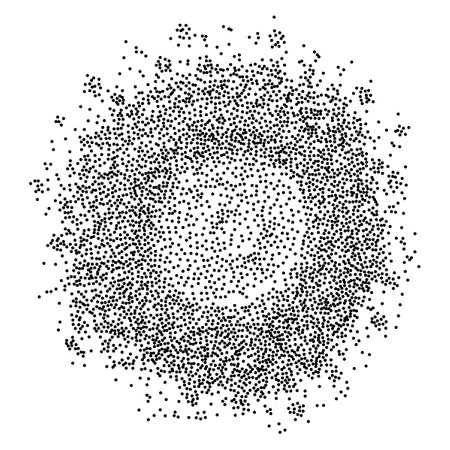 Abstract black stipple spray circle, dissolving points, dotted monochrome texture. Ideal for graphic design and technology concepts, the image showcases simplicity and precision in a modern style.のイラスト素材