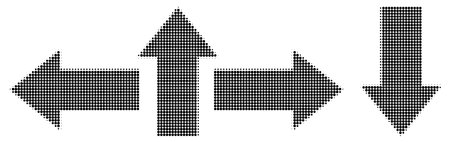 Four directions arrows halftone icon. Four side arrow icon sign symbol made of retro halftone pattern. Arrows different directions vector icon illustration.のイラスト素材