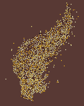 Abstract golden glitters, dotted particles flow, exuding glamor and enchantment. Ideal for luxury and holiday designs, the dynamic magic flow of particles, wavy scattered golden dots background.のイラスト素材