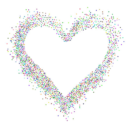 Creative frame of circular colorful particles, heart shaped powder. Perfect for love-themed and romantic designs, the artistic arrangement conveys charm and elegance with heart-shaped elements.のイラスト素材