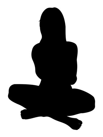 Minimalist silhouette of a woman wearing pajamas, portraying a sense of comfort and relaxation. Ideal for lifestyle designs. Simple posing female silhouette.のイラスト素材