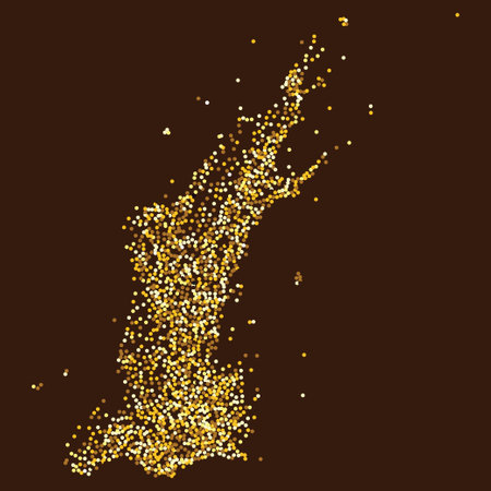 Abstract golden glitters, dotted particles flow, exuding glamor and enchantment. Ideal for luxury and holiday designs, the dynamic magic flow of particles, wavy scattered golden dots background.のイラスト素材
