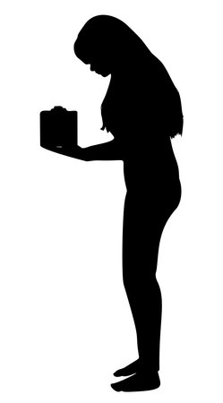Minimalist silhouette of a woman wearing pajamas, portraying a sense of comfort and relaxation. Ideal for lifestyle designs. Simple posing female silhouette.のイラスト素材