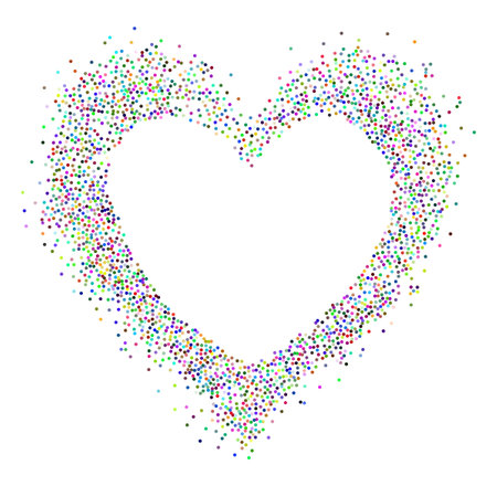 Creative frame of circular colorful particles, heart shaped powder. Perfect for love-themed and romantic designs, the artistic arrangement conveys charm and elegance with heart-shaped elements.のイラスト素材