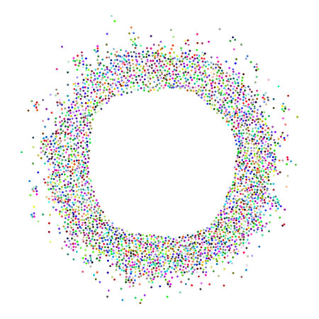 Circular frame made from dots, colorful stipples. Perfect for graphic design projects. Dotted circular shape with grunge textured effect. Round shaped frame made of small circles, illustration.のイラスト素材