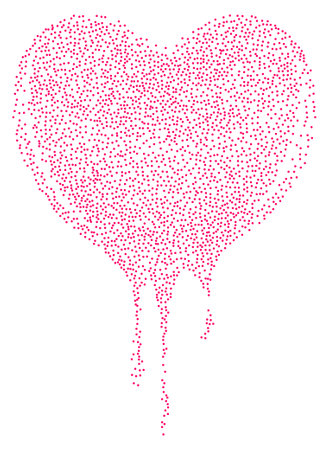 Abstract heart created using red stipple dots. Perfect for creative designs, art print, Valentine`s Day, wedding, invitation. Dots adds texture and depth to the heart shape. Dotted grungy heart shape.のイラスト素材