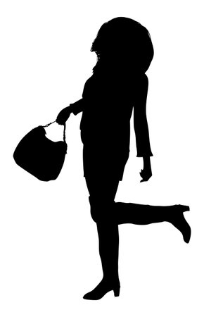Silhouette of a woman holding a handbag, ideal for fashion and lifestyle projects. The minimalist design highlights elegance and modernity, perfect for branding, advertisements, or creative visuals.のイラスト素材