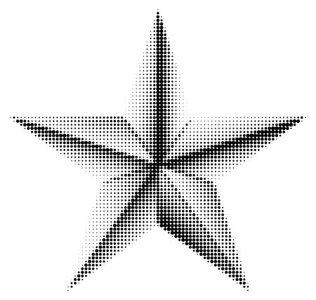 Abstract decorative black halftone star textures on isolated background. Geometric circular shape elements pattern in a star shape. Fit for poster, collage, or advertising, abstract design element.のイラスト素材