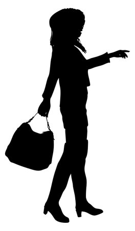 Silhouette of a woman holding a handbag, ideal for fashion and lifestyle projects. The minimalist design highlights elegance and modernity, perfect for branding, advertisements, or creative visuals.のイラスト素材