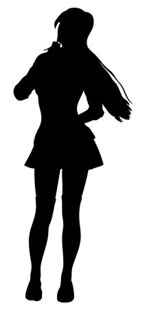 Minimalist silhouette of a girl in school uniform. Ideal for school-themed projects, textbook covers, or nostalgic designs. Female silhouette of a school girl on the isolated background.のイラスト素材
