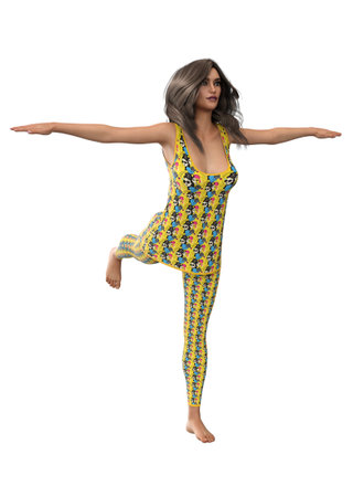 3D rendering of a woman in home costume, working out at home. Ideal for fitness and wellness designs, the image blends comfort and fitness, showing the woman in a cozy outfit. 3D Illustration.の写真素材