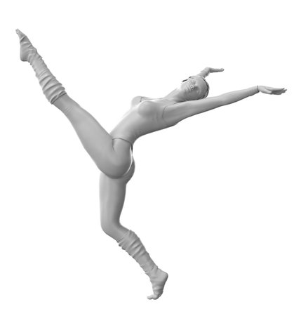 3D female mannequin in ballet dancer pose, capturing the grace and elegance of ballet movements. Ideal for dance-themed designs and artistic projects.の写真素材