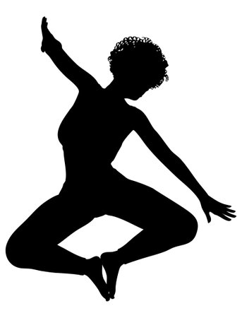 Silhouette of a woman performing a contemporary dance pose. The female figure shows elegance, movement, and flexibility with expressive hand and body positioning. Athletic woman practice modern danceのイラスト素材