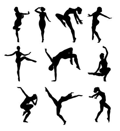 Elegant silhouette of a dancing woman. Ideal for dance-themed designs, the image symbolizes the beauty and fluidity of dance. Abstract detailed silhouette perfect for artistic projects.のイラスト素材