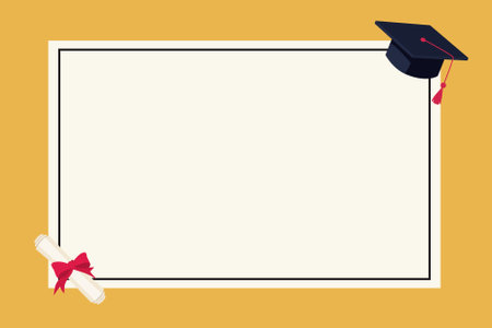 Blank graduation certificate template with academic cap and diploma scroll. Congratulations graduates frame for school and college, or university award, achievement, and education design projects.のイラスト素材