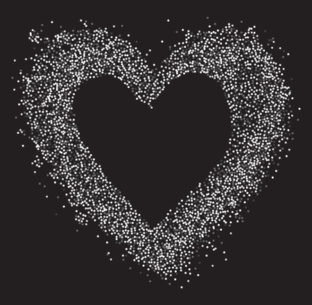 Decorative frame of circular gray particles, heart shaped powder. Perfect for love-themed and romantic designs, the artistic arrangement conveys charm and elegance with heart-shaped elements.のイラスト素材