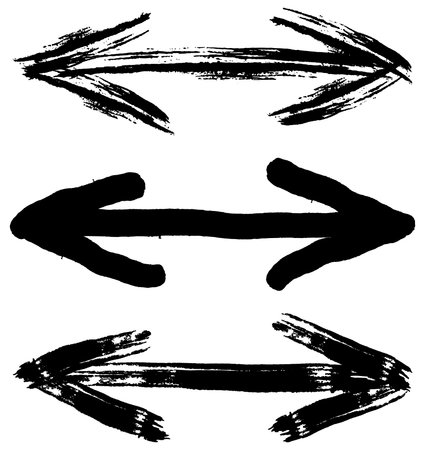 Illustration of hand drawn arrows in grunge brush style. Perfect for infographic, direction, navigation, or creative design use. Rough abstract hand drawn arrow double pointers vector illustrationのイラスト素材