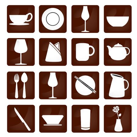 Tableware use to have on the table such as plates, bowls, glasses.のイラスト素材