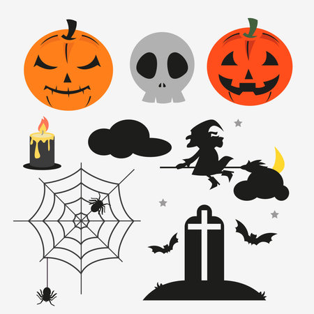 What we saw on the night of Halloween such as pumpkinw, skulls, bat etcのイラスト素材