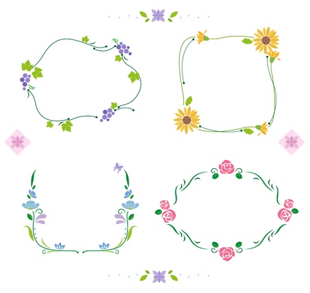 Frame, space for text  There are many designs, flowers and grapes のイラスト素材