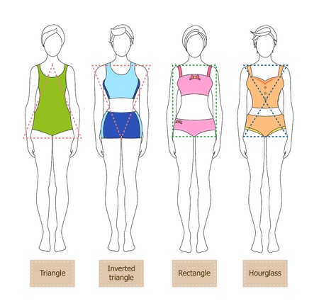 Different shapes of women such as triangle shape, rectangle shape etc.のイラスト素材