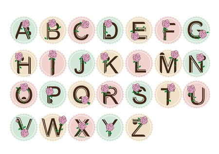 Character sets mixed with climbing roses on the background paper cakeのイラスト素材