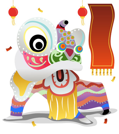 Lion Dance to celebrate Chinese New Year with frame for text input のイラスト素材
