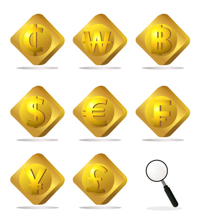 Currencies of different countries with gold colour のイラスト素材
