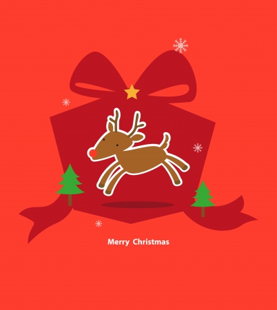 Deer and gift box on a red background. Holiday and christmas dayのイラスト素材