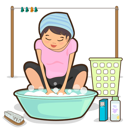 Women are washing by hand and basin のイラスト素材