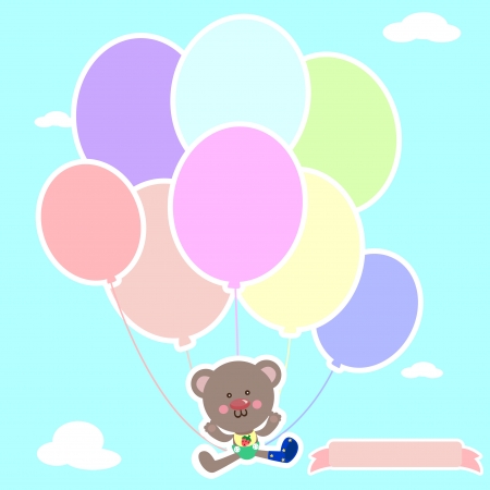 Greeting cards, teddy bears tied to balloons floating in the sky のイラスト素材