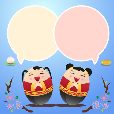 China doll Greeting on a special day and a frame for text input のイラスト素材