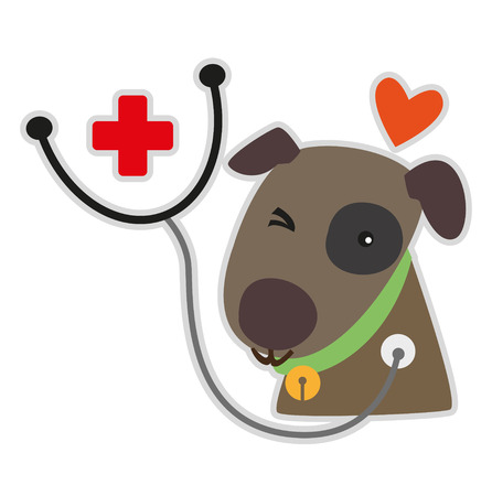 Symbol for Animal Hospital have an image dog with a happy face and medical headphones のイラスト素材