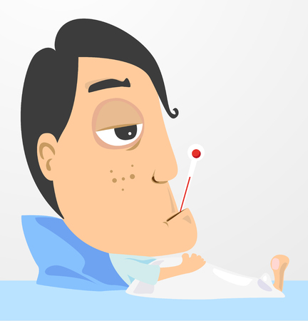 Patients on bed with thermometer in the room.のイラスト素材